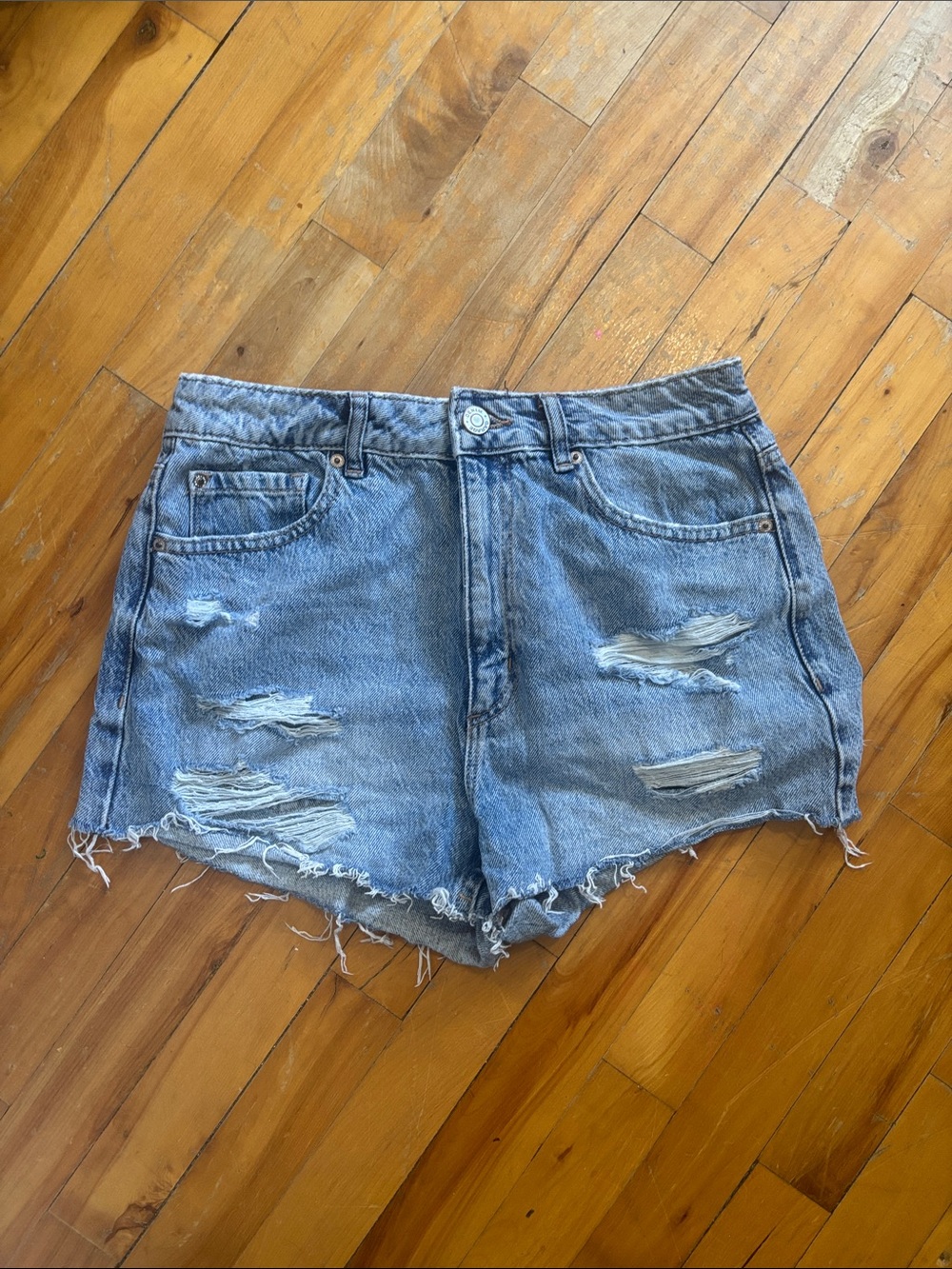 Garage Distressed Light Blue Denim Shorts